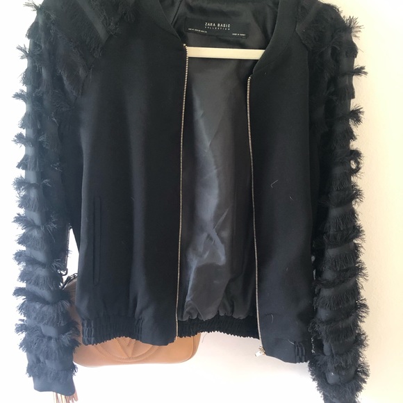 ZARA FEATHER SLEEVE BLACK BOMBER - Picture 4 of 6